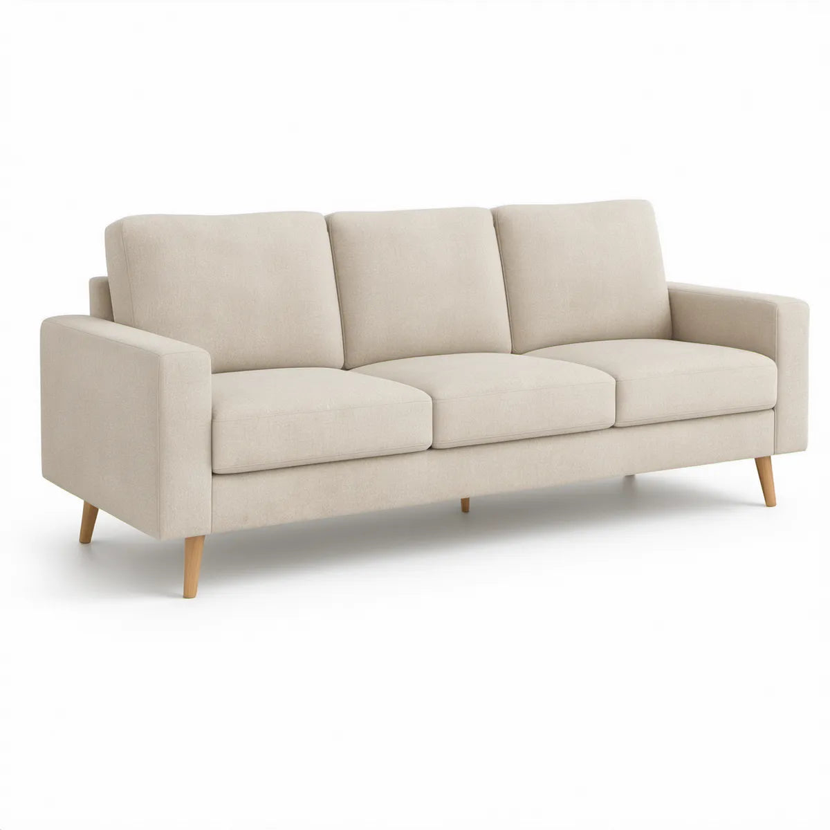 Béžová třímístná pohovka s polyesterovým potahem, 210 × 88 × 85 cm