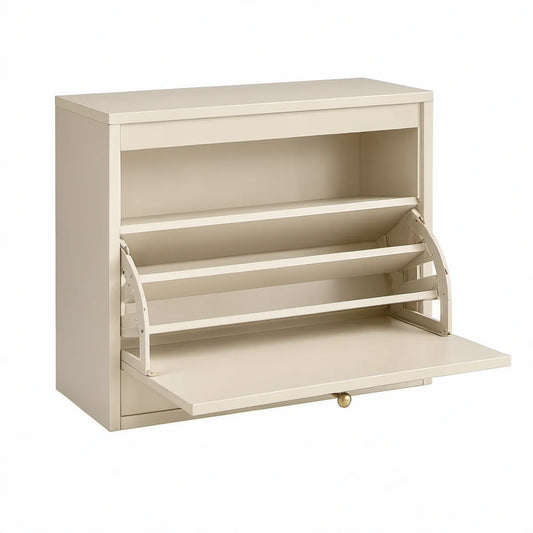 Krémový výklopný botník z MDF s otevřenou přihrádkou, 80 × 30 × 90 cm