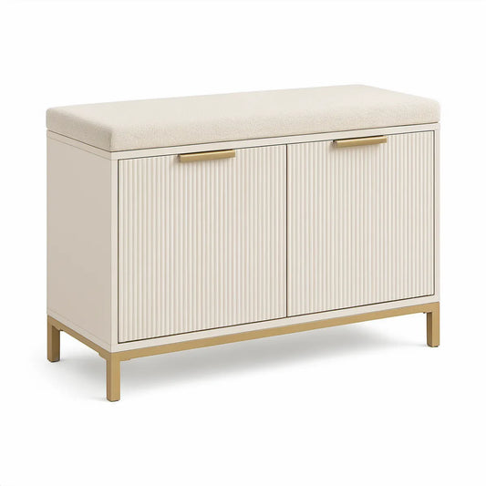 Lavice s úložným prostorem 100 × 35 × 55 cm, krémová/zlatá